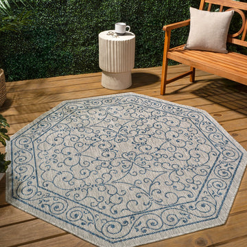 Charleston Vintage Filigree Textured Weave Indoor/outdoor Octagon Rug